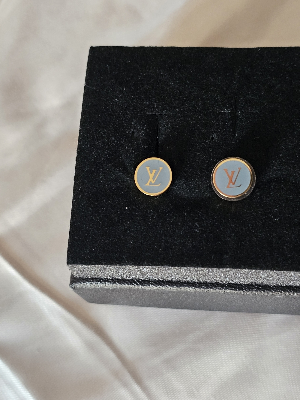 Louis Vuitton Gold-Tone Stud Earrings with Light Blue Enamel